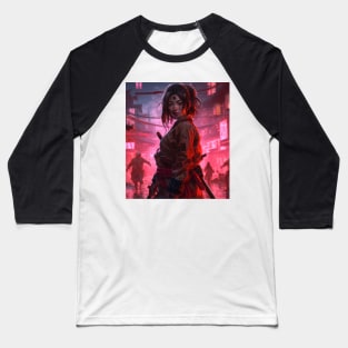 Cyberpunk Female Samurai Sakura Baseball T-Shirt